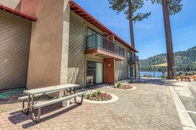 a building with a bench and a patio at 134 Bldg C studio in Truckee