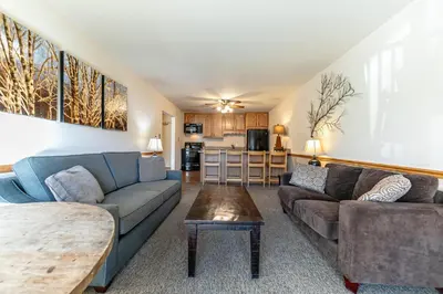 a living room with couches and a table at 222 Bldg B condo in Truckee