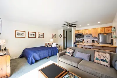 a living room with a couch and a bed at 223 Bldg B condo in Truckee