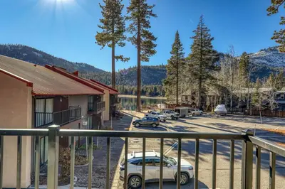 a view from a balcony of a parking lot at 223 Bldg B condo in Truckee