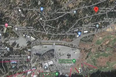 a map of a city with at Walk to Palisades Village Pet Friendly 2BR Chalet in Olympic Valley