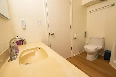 a bathroom with a sink and a toilet at Welcoming Studio Walk to Palisades Resort and Lifts in Olympic Valley