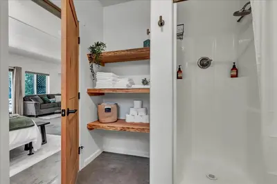 a room with a open door with shelves at New Listing! North Fork Hideaway Sleeps 14! in Three Rivers