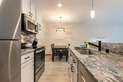 a kitchen with a sink and a counter top at 1BDR Condo in the Heart of Olympic Valley! in Tahoe City