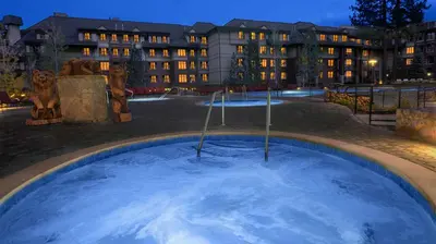 a large pool of water in front of a building at Marriott Timber Lodge 1BR Apartment with Resort Access in South Lake Tahoe