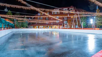 an ice rink at night with christmas lights at Marriott Timber Lodge 3BR Apartment with Resort Access in South Lake Tahoe