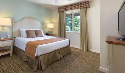 a hotel room with a large bed and a window at Wyndham South Shore 3BR Apartment with Resort Access in Zephyr Cove