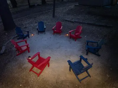 a group of colorful chairs sitting in a circle at Yosemite+5BR+Views+Hot Tub+Pets in Coarsegold