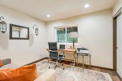 an office with a desk and a computer in a room at Private Lake Access Pet-Friendly Home in Arnold! in Arnold