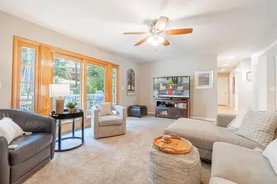 a living room with a couch and a ceiling fan at Truckee Mountain Retreat Family Friendly 3BR 2BA in Truckee
