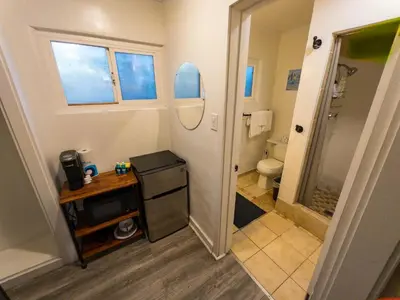 a small bathroom with a toilet and a sink at The Chalet at Kings Beach Unit 6 in Kings Beach