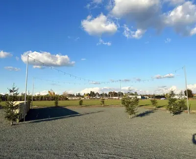 a parking lot with a fence and trees in a field at Country Living 3BR with fenced yard on Mooney in Visalia