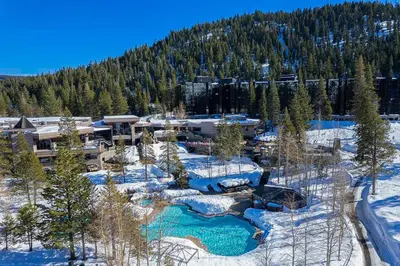 an aerial view of a resort in the snow at Olympic Valley Studio Condo with Resort Pools, Spa in Olympic Valley