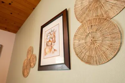 a picture hanging on a wall with some shells at Magic Sequoia Spacious Home in Three Rivers