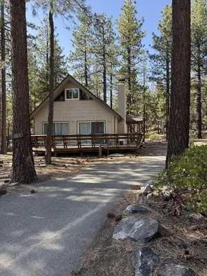 a house in the middle of a forest with trees at HCH0864 - Donner Cabin home in South Lake Tahoe
