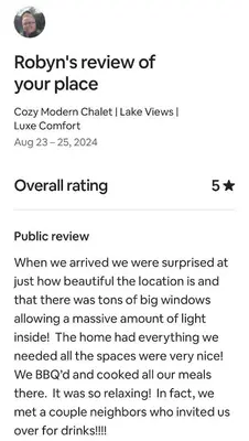 a screenshot of a text message about a rocker at Modern Rustic Lux Tahoe Cabin in Carnelian Bay