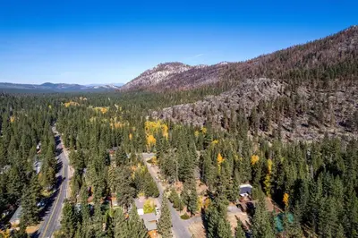 an aerial view of a forest of trees at Spacious Riverfront home in South Lake Tahoe