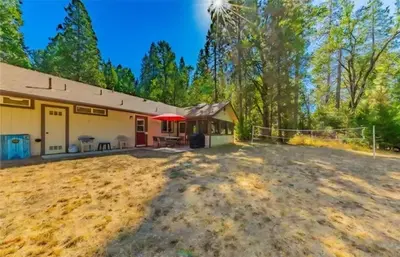 a home in the woods with a large yard at The Lady Bug Family Retreat in Mariposa