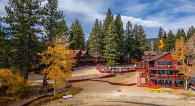an aerial view of a park with a playground at Tahoe Edgelake Beach Club by Coolvacay in Tahoe Vista