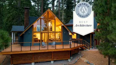 a house with a best architecture sign in front of it at Retreat with Lake Access Deck Modern Interior Agate Peak by Avantstay in Carnelian Bay