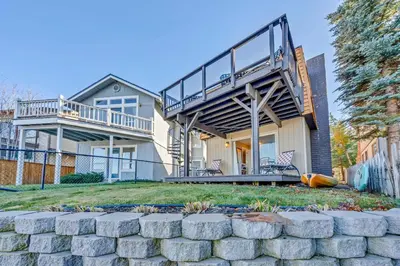 a house with a deck and a staircase on it at South Lake Retreat Deck Dock & Game Table in South Lake Tahoe