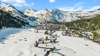 an aerial view of a ski resort in the snow at 6th Floor Mountain View Room - Fireplace Suite in Tahoe City