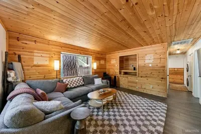 a living room with a couch and a table at 3300 Cape Horn home in South Lake Tahoe