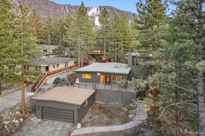 an aerial view of a house in the woods at 3748 Terrace Drive home in South Lake Tahoe