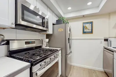 a kitchen with a stove and a refrigerator at WilderNest in Stateline