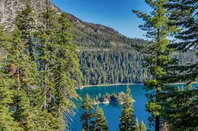 a view of crater lake from the trail at WilderNest in Stateline