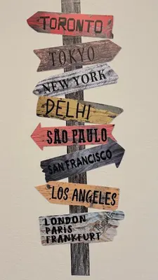 a group of directional signs on a pole at New Holiday Retreat in Merced in Merced