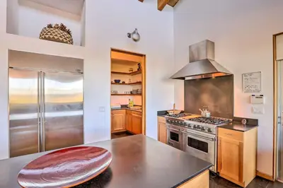 a kitchen with a stove and a counter top at A Quiet Escape in Truckee