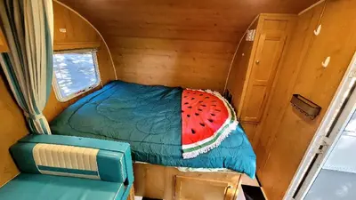 a bedroom with a bed with a slice of watermelon at Gold Rush Historical Resort in Sonora