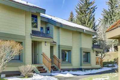 a house with snow on the ground at 2 Mi to Eagle Lodge! Multi-Level Haven with Hot Tub in Mammoth Lakes