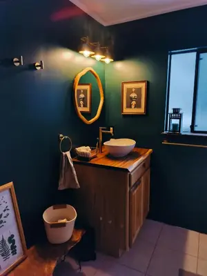 a bathroom with a sink and a toilet at Tahoe Thunderbird Suite with Fireplace in South Lake Tahoe