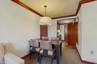 a dining room with a table and chairs at Everline Resort & Spa 534 in Olympic Valley