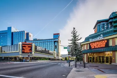 an empty street in a city with tall buildings at Cabin on Ralph in South Lake Tahoe