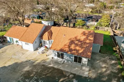 an overhead view of a house with orange roofs at Spacious 6 BR • Patio + Deck • Sleeps 13 in Sacramento