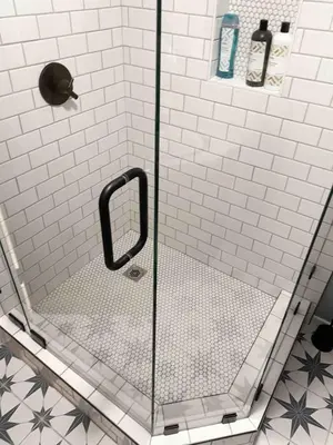 a shower with a glass door in a bathroom at Casa Manzanita in Midpines! 26 miles to Yosemite! in Midpines