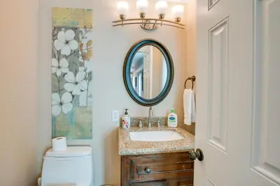 a bathroom with a sink and a mirror at Beach and Skiing at Zephyr Cove house in Zephyr Cove
