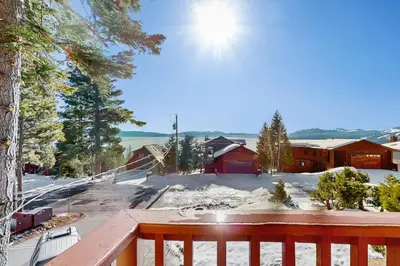 a view from the deck of a house in the snow at Spectacular Lake Views in Tahoe City
