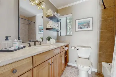 a bathroom with a sink and a toilet at Spectacular Lake Views in Tahoe City