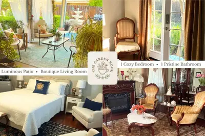 a collage of pictures of a bedroom and a living room at Tranquil 1BR Haven Peaceful Stay in Prime Clovis in Clovis