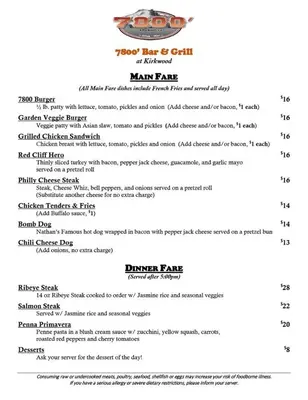 a page of a menu for a restaurant at Ski in Ski out King Bed Suite Hotel Room Near Village in Kirkwood