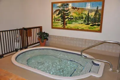 a jacuzzi tub in a room with a painting at The Meadows Modern Suite Deck & Garage Parking in Kirkwood