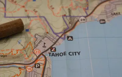 a map with a pin on top of it at Basecamp Tahoe City in Tahoe City