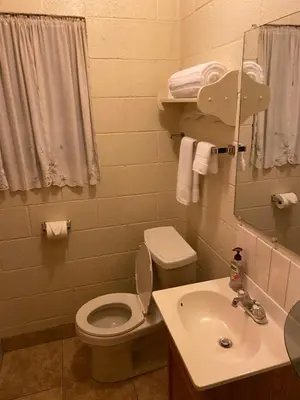 a bathroom with a toilet and a sink at Starlight Motel in Big Pine