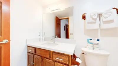 a bathroom with a sink and a toilet at Mammoth Reservations in Mammoth Lakes
