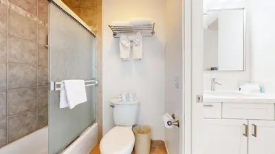 a bathroom with a toilet and a sink at Mammoth Reservations in Mammoth Lakes