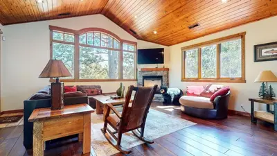 a living room with a couch and a fireplace at Gray Stone 2088 Holiday home in Mammoth Lakes